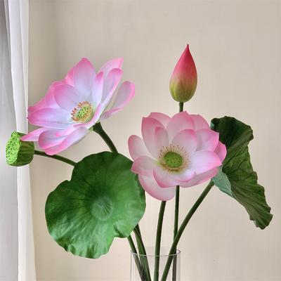 Realistic Lotus & Leaf with Stem Props - Artificial Water Lily Arrangement for Living Room Decoration