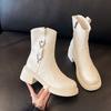 2025 Women's Fashion Boots Round Toe Square Heel Side Zipper Two Wear Women Boots Retro All-match Spring and Autumn Single Boots