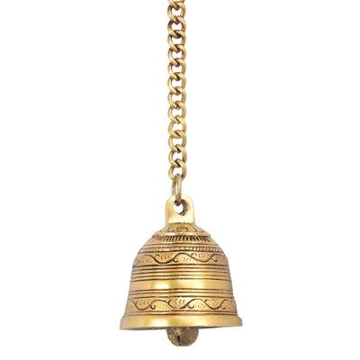 Mla's Decor Ethnic Indian Handcrafted Brass Temple Hanging Bell with Chain Home Decor, Wall Decor, Ghanti for Pooja, Brown, Standard