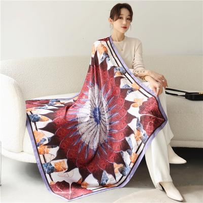 Four Season Style 110 * 110 Cm Silk Smooth Encrypted Brocade Large Square Scarf Scarf Thin Shawl Travel Sunscreen