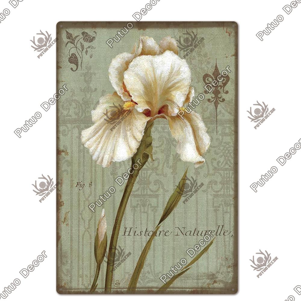 Decor Flower Plaque Metal Vintage Tin Sign Wall Decoration Posters for Home Garden Kitchen Living Room Iron Painting