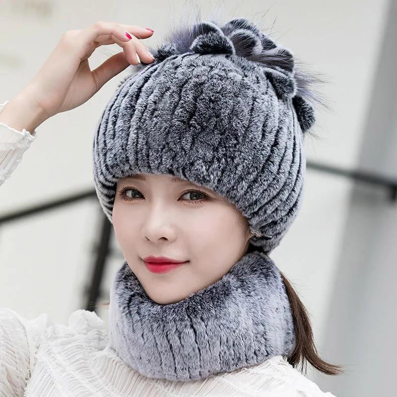 Women's Hat Winter Imitation Rabbit Fur Thick Warm Knitted Hat Korean Fashion Ear Protection Fur Hat