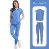 Women's Loose and Comfortable V-neck Short Sleeved Workwear with Multiple Pockets and Beauty Suit Set