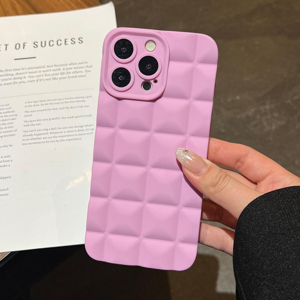 Solid Color Three-dimensional Grid Is Suitable for Apple 17 Anti-drop Mobile Phone Case iPhone16PROMAX Lens All-inclusive Protective Case.