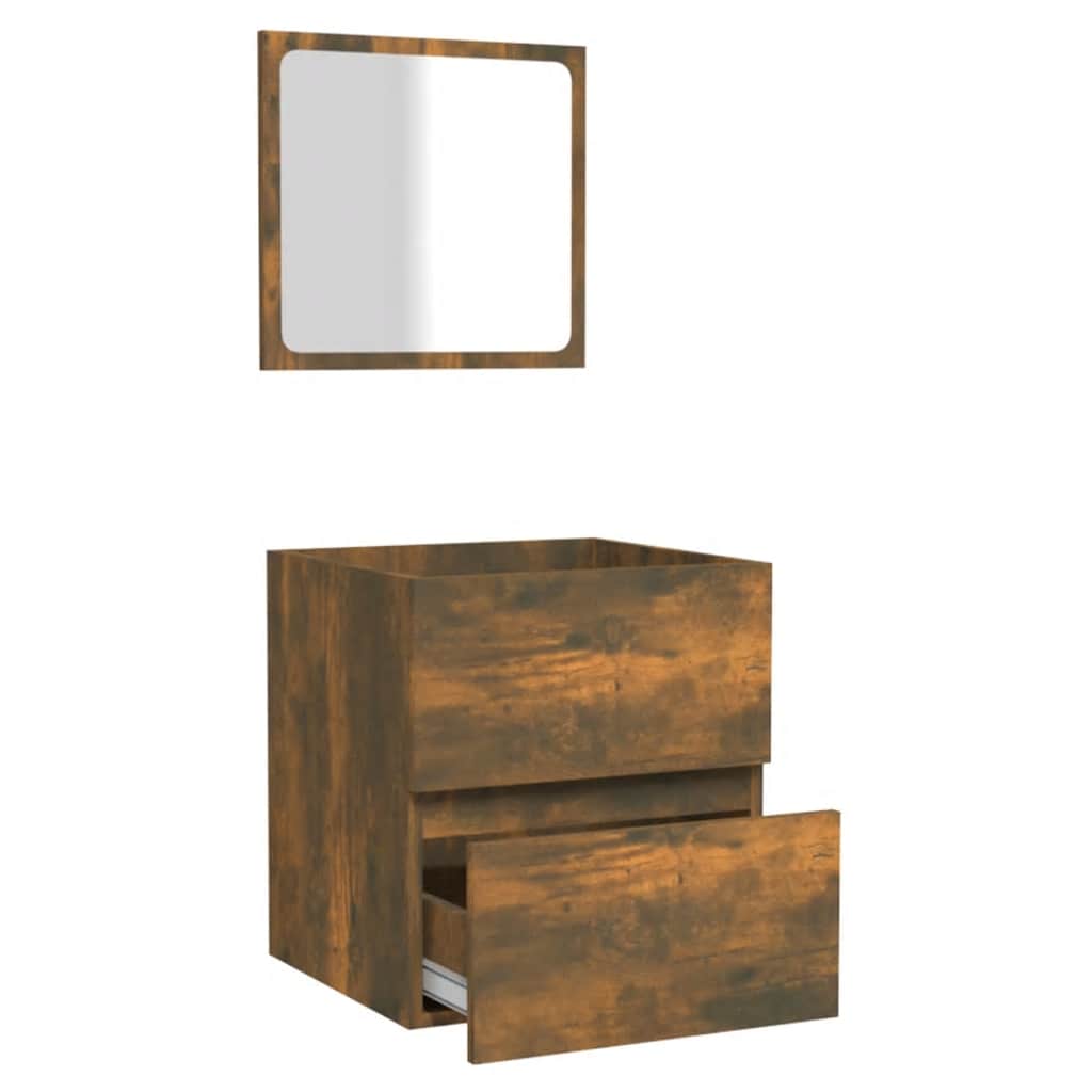 Bathroom Cabinet with Mirror Smoked Oak Wood Based Material