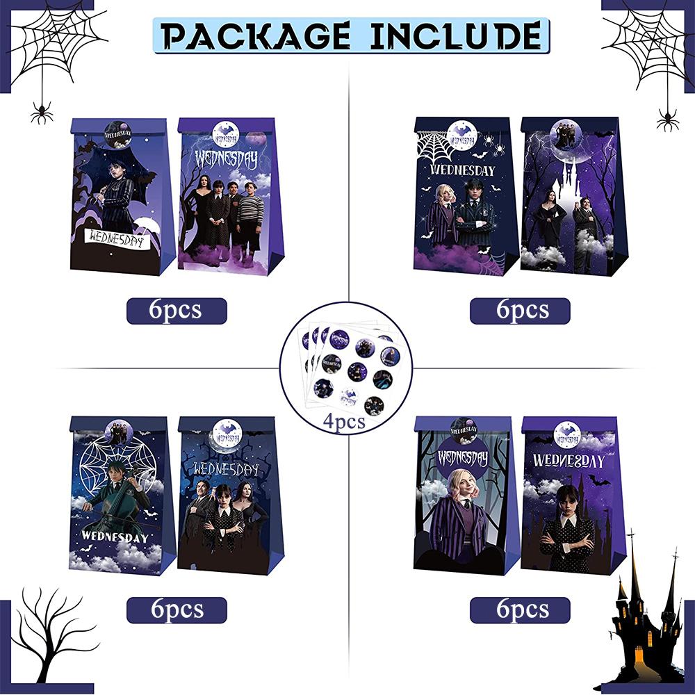 24 szt. Torebek na prezenty na imprezę w środę z 36 naklejkami do dekoracji na przyjęcie urodzinowe