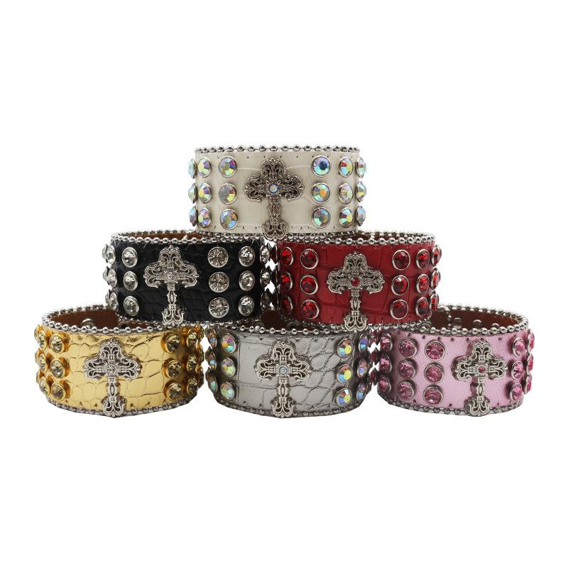 Designed PU Leather Bracelet European and American Hip-hop Punk Full of Diamonds and Rhinestones Bracelet