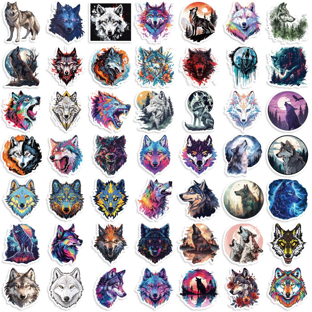 50PCS New Trendy Cartoon Wolf Graffiti Sticker Helmet Cup Car DIY Waterproof PVC  Reward Sticker Cartoon DIY Decal