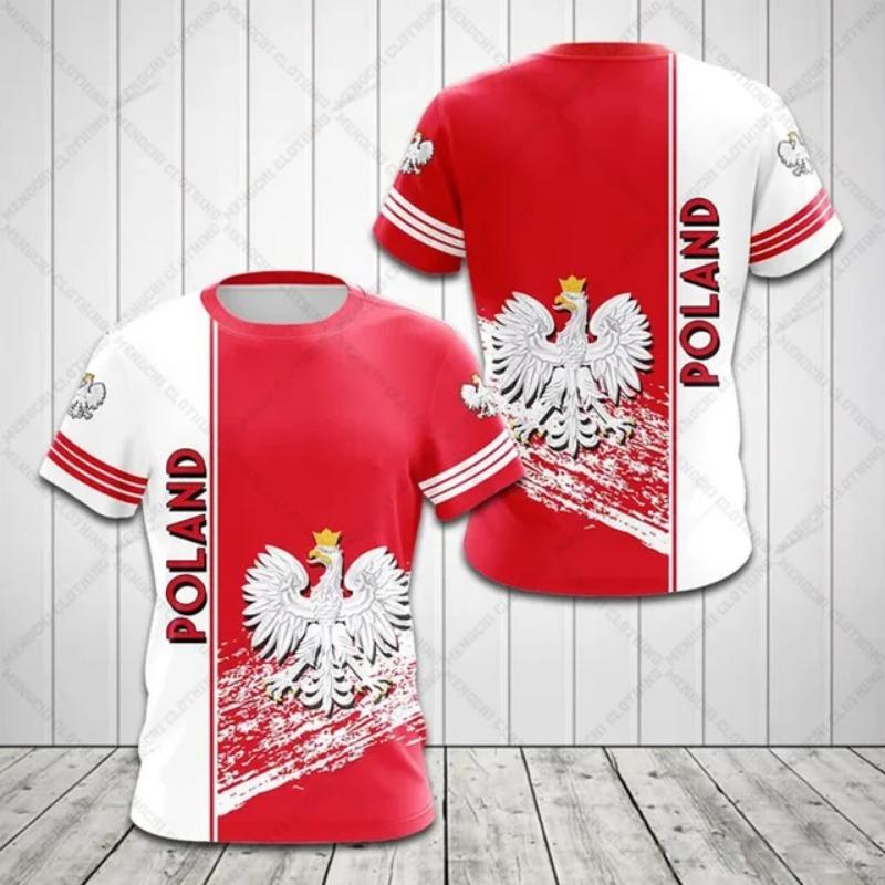 T-shirt à manches courtes et col ras du cou pour homme, surdimensionné, ample, à la mode, avec Badge de drapeau polonais, Camouflage de guerrier imprimé en 3D, séchage rapide