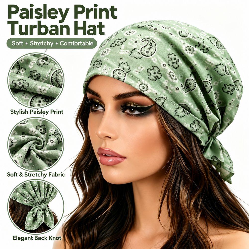 Stretchy Fabric Turban Hats Paisley Print Casual Hedging Cap Fashion Pullover Hat Hair Accessories
