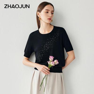 Women's Mulberry Silk Blend Starry Sky Rhinestone Knit Top