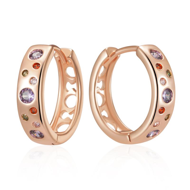 

Красочные серьги-кольца из натурального циркона для женщин цвета розового золота, повседневные украшения для вечеринок, этнические свадебные аксессуары