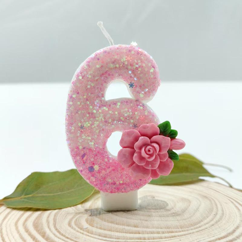 Pink Rose Digital Candle Wax Holder Design Clean Hygienic Fashion Novel Shape Birthday Party Decoration Supplies