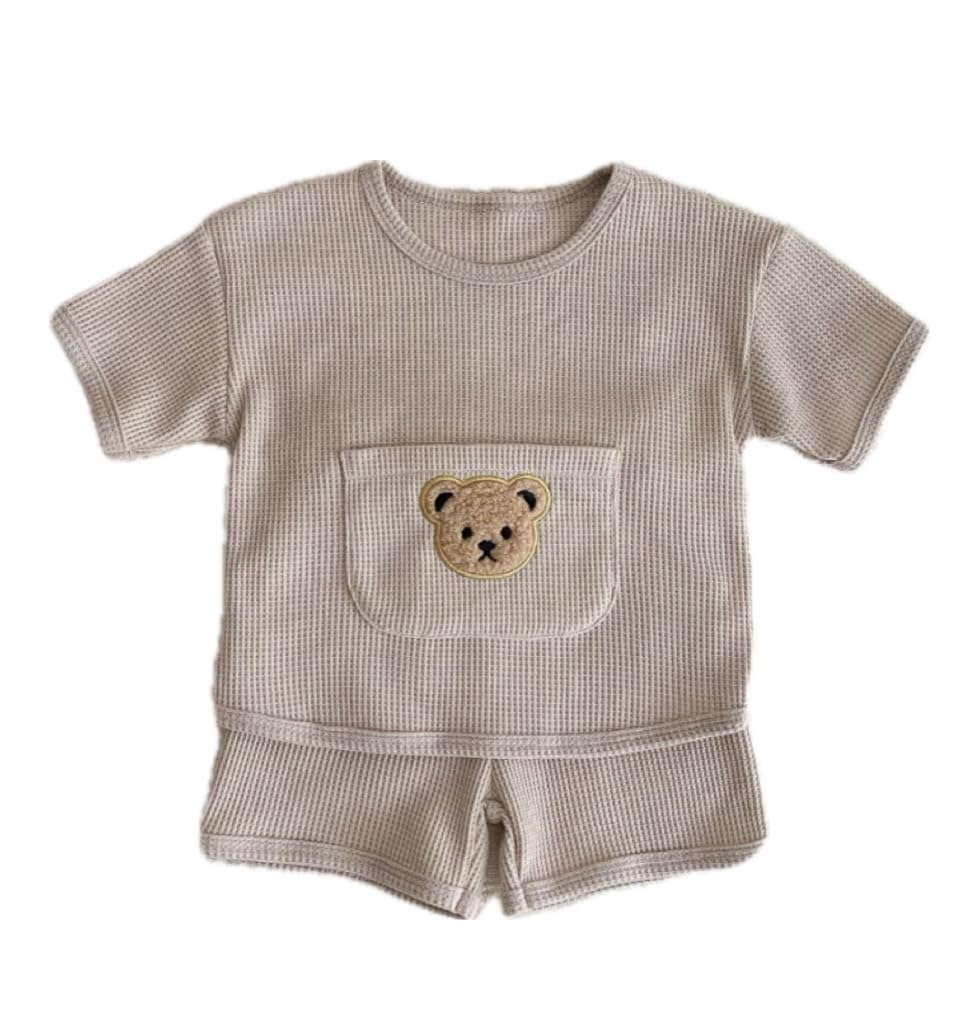 Sole Only Baby and Pants Waffle Boys [$ole only] T-shirt Set, Fabric, Refreshing, Bear, Cute, Spring/Summer, 100% Cotton, Soft, Stretchy, Baby, Girls,
