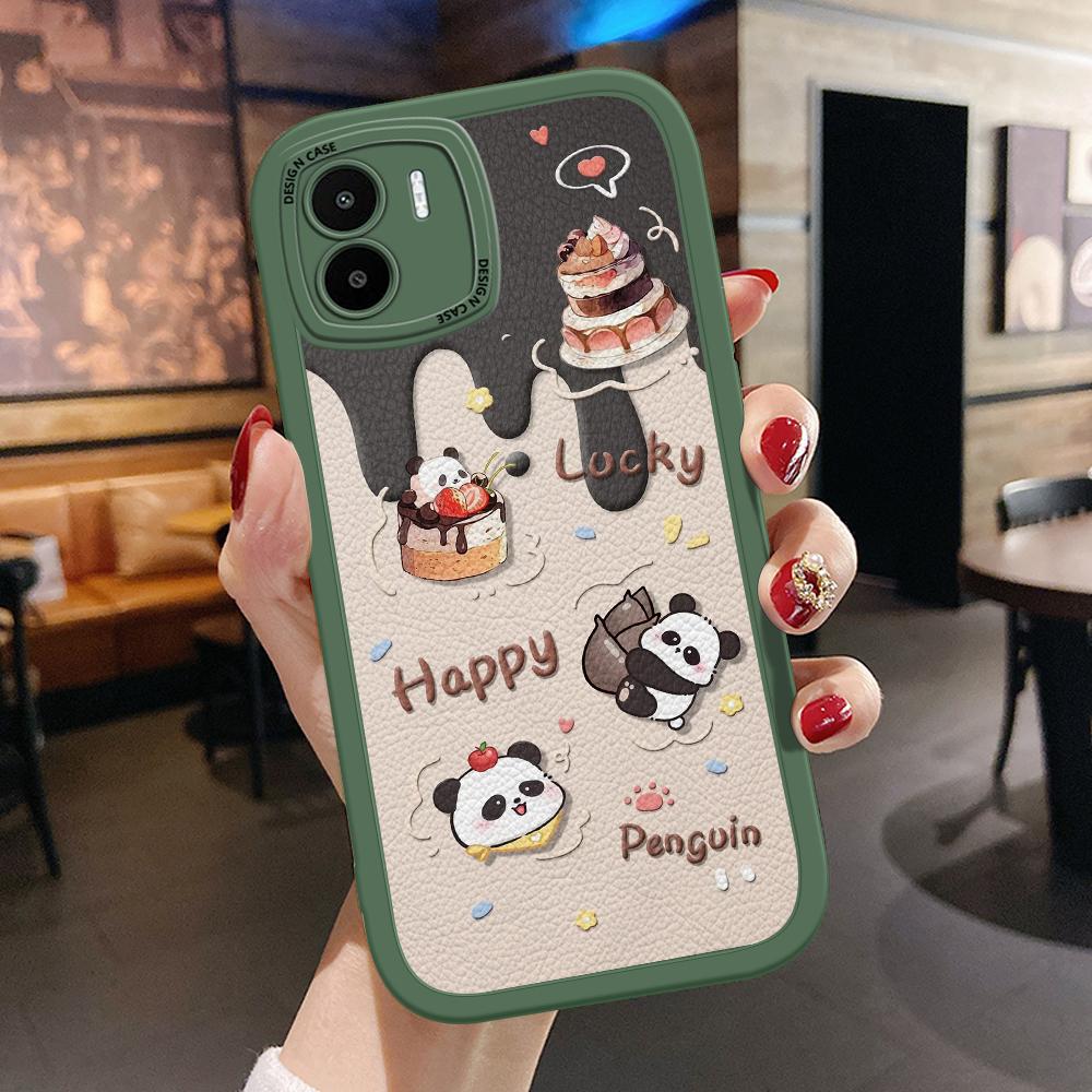 Cute Cake Panda PU Leather Phone Case for iPhone 15 14 13 12 Pro Max Samsung Galaxy S23 Ultra S20 FE A52 Redmi Xiaomi POCO Soft Cover