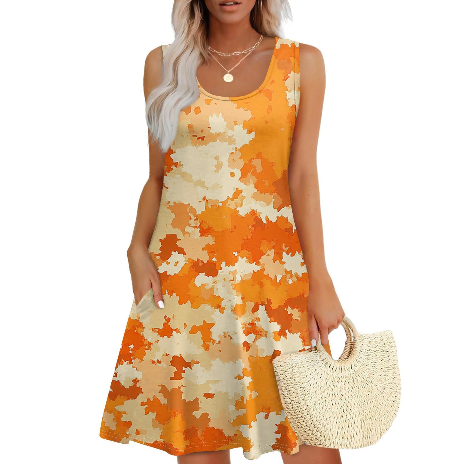 

Женский повседневный сарафан с карманами, летнее пляжное платье в стиле бохо, праздничные платья для женщин, футболки, платья с U-образным вырезом, свободные платья-майки L шафрановый