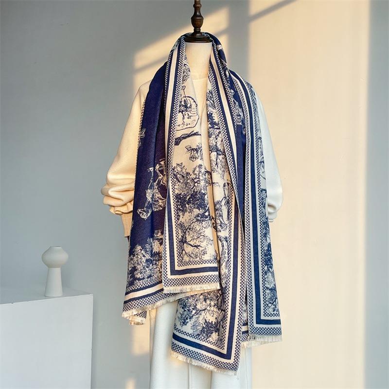 Literary Western Regions Style Jacquard Cashmere Scarf, New Fashion Autumn and Winter Long Scarf, Women's High-end Sense of Cold Shawl