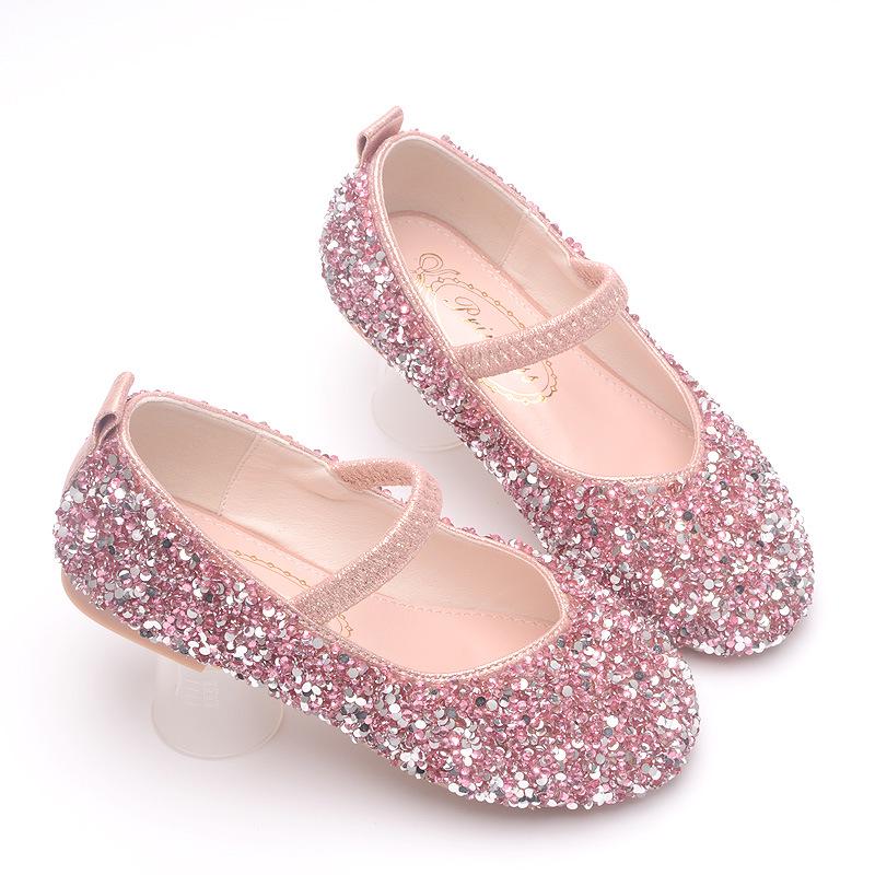 

Girls Soft Sole Crystal Leather Princess Performance Shoes 34/21cm рожевий