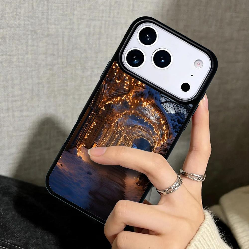 Capa Case for iPhone 17 Air 16 Pro Max 15 Plus 11 13 Mini 14 12 Back Phone Cover Landscape Winter Light Snow