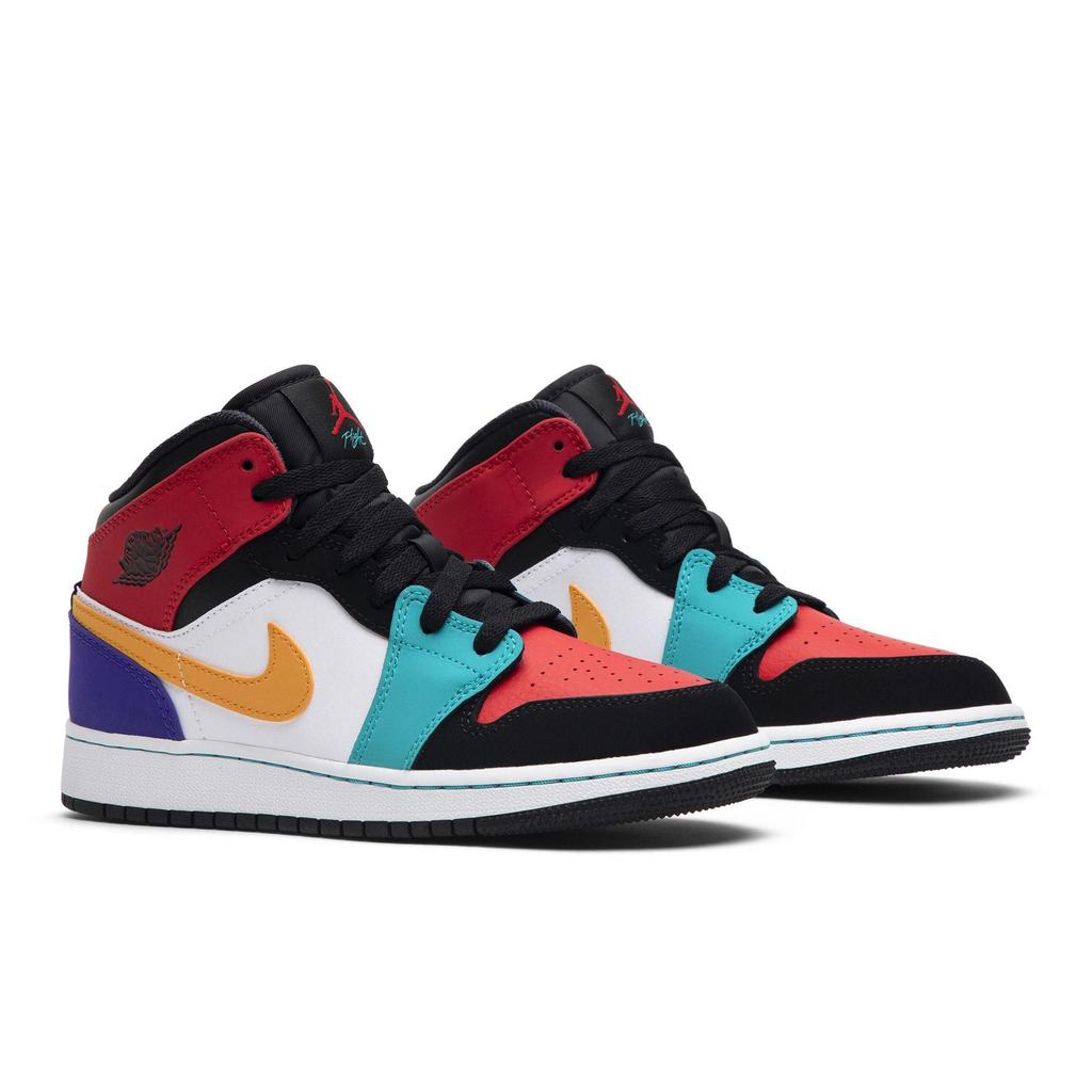 Air Jordan 1 Mid Grade School 'Multi-Color' (Unisex) White / University Red-Black Kids' Basketball Shoes 554725 125