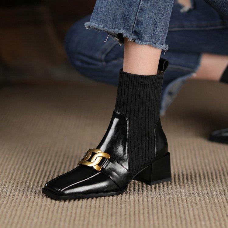 Satın alın 2021 New Women's Short Socks Boots Square Toe Thick Heel ...