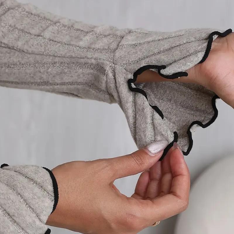 European & American Bow Lapel Pajama Set - Long Sleeve & Pants Casual Women's Homewear