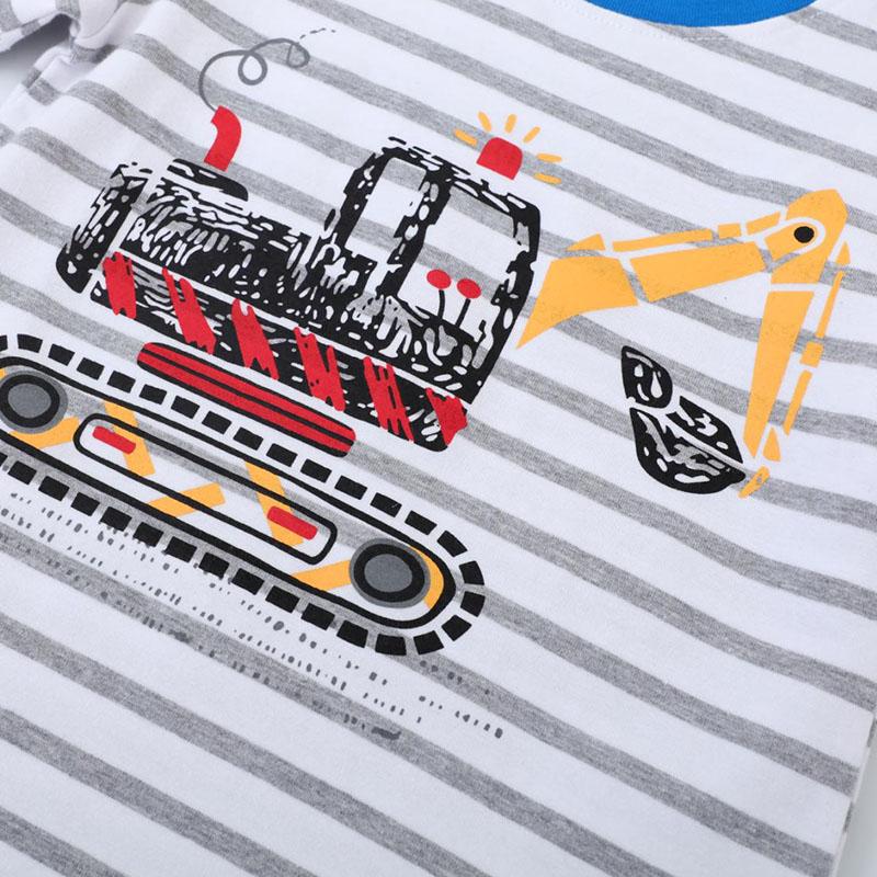 Little Maven Baby Boys Children's Clothing Tops Tees 2026 New Summer Cartoon Excavator Striped T Shirts Teenagers T-shirts