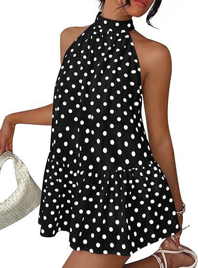 European and American Summer New Sexy Polka Dot Neck French Off-the-shoulder Neck Lace-up Dress