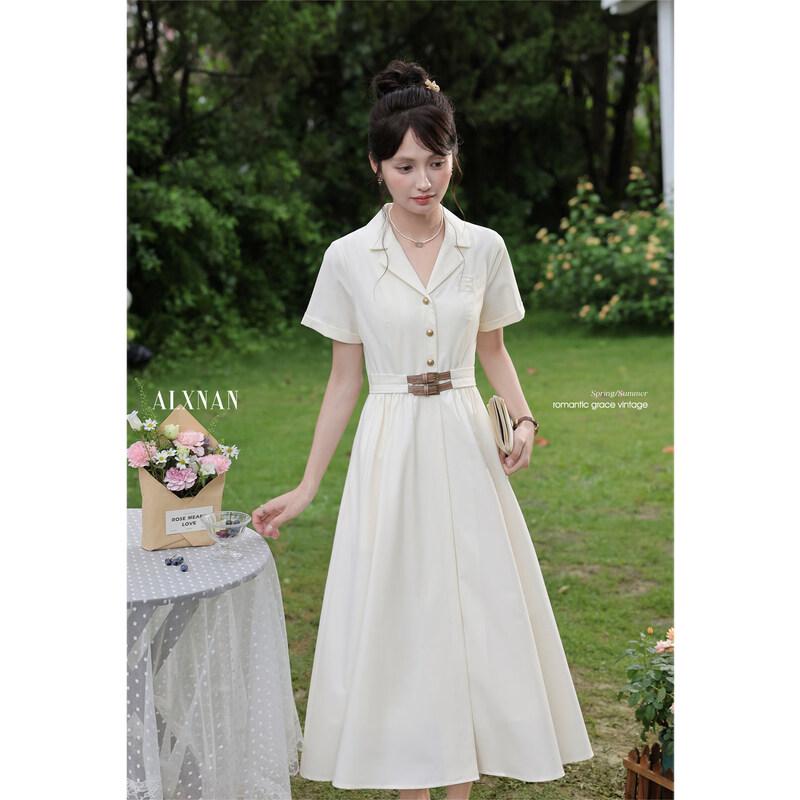 Women's French Style Apricot A-Line Shirt Dress