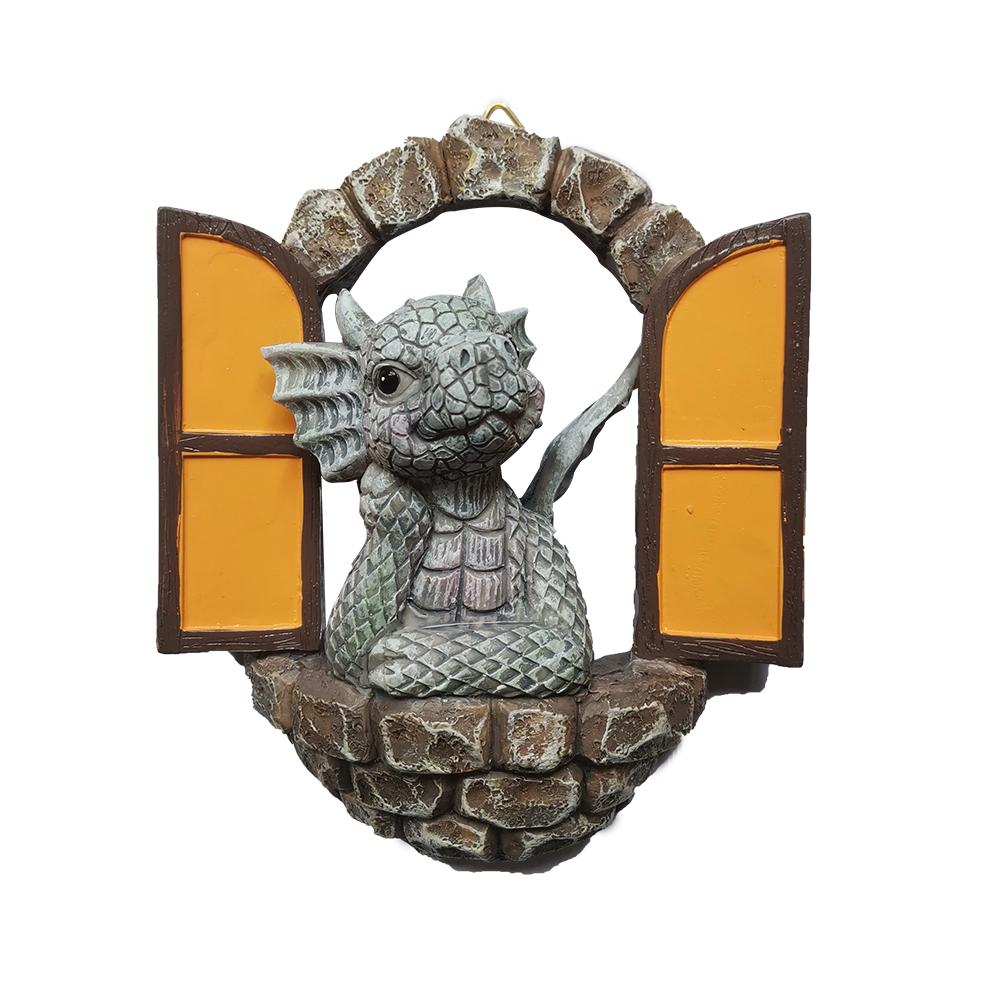 Cute Dinosaur Sculpture Resin Miniature Figurine Garden Dragon Statue Home Courtyard Wall Art Decor Accessories