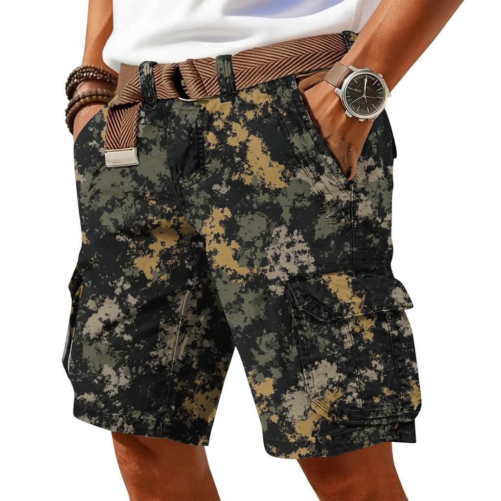 Men's casual trend camouflage print shorts - Men's multi-pocket workwear sports shorts