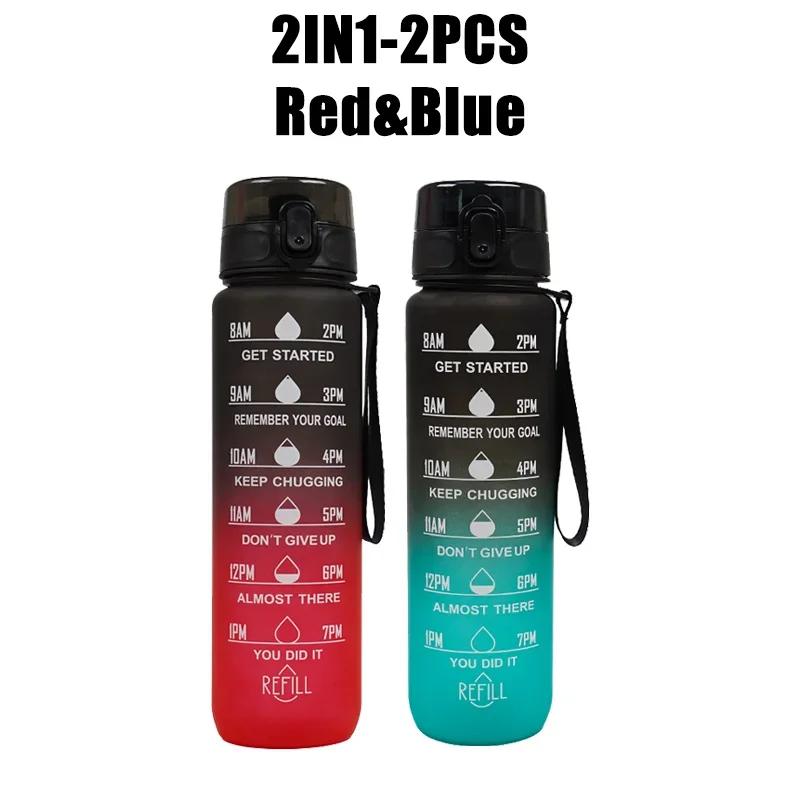 1L Water Bottle with Time Marker- Leak-Proof & BPA Free Reusable Gym Water Bottle for Fitness, Sports, Outdoor, Cycling, School