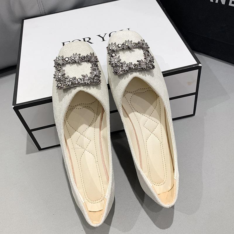 Rhinestone shoes spring and autumn square head shallow mouth flat bottom comfortable single shoes women