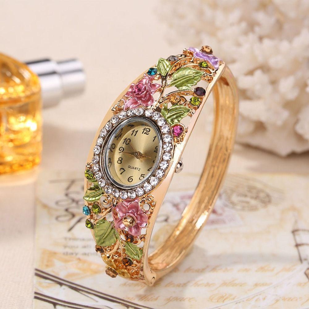 Rhinestone Bracelet Ladies Wristwatch Rich In Flowers Bracelet Watch  Daily Accessory