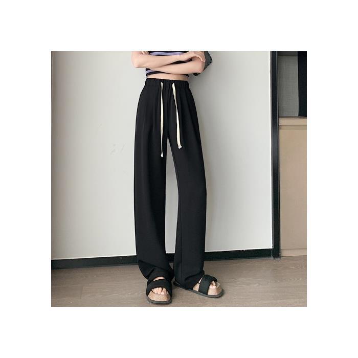 Weitbeinige Hosen für Damen im Sommer Dünn Hohe Taille Lässig Hängend Eisseide Vielseitig Schlankmachend Schnürung Weitbeinige Hosen