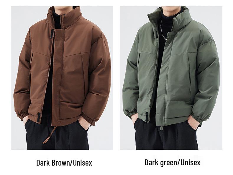 Vielseitige Herren Winter Stehkragen Baumwolljacke – Locker, Trendy, Einfarbig, Verdickt für Wärme