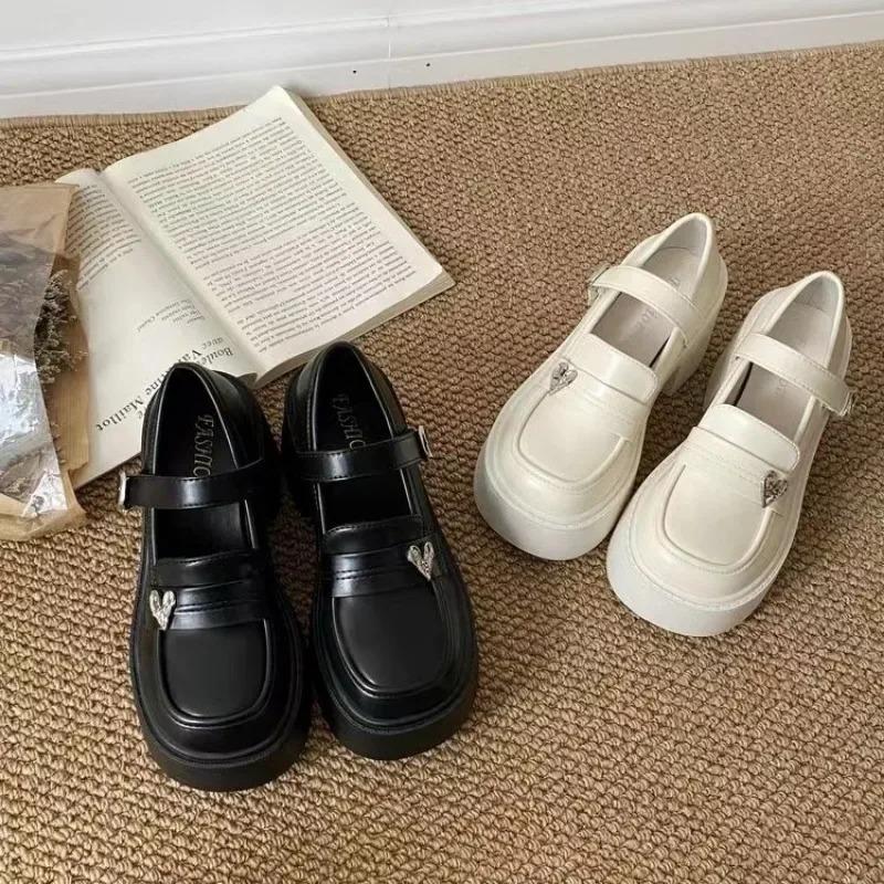 fashion 2024 New Women's Shoes Loafers Women's High Heels Platform Office Pumps Women Heart-Shaped Buckle Strap Square Heel Shoes Female