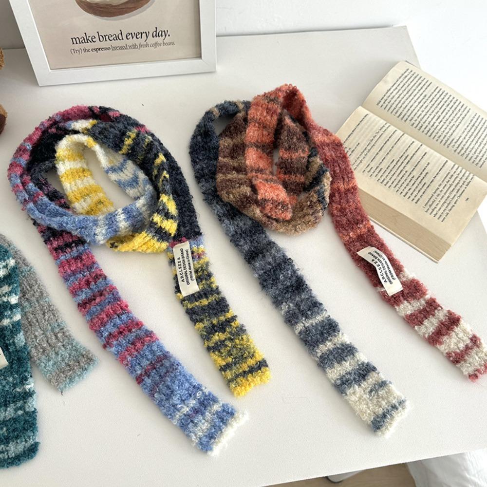 Comfortable Narrow Strip Scarf Rainbow Stripe Thin Scarf Harajuku Style Long Narrow Scarves