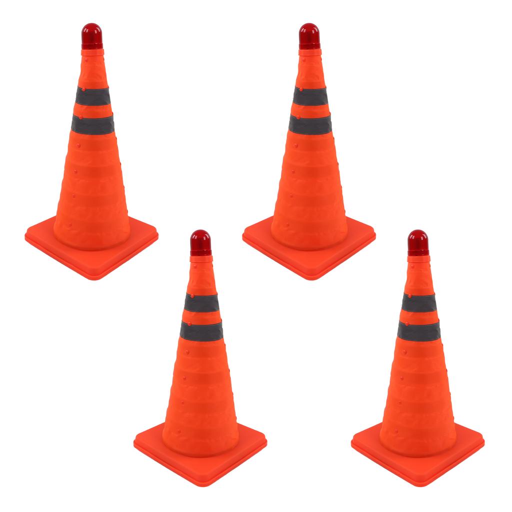 4Pcs Collapsible Traffic Cone Orange Reflective Pop Up Foldable Construction Parking Safety Cone with LED Light 18inch