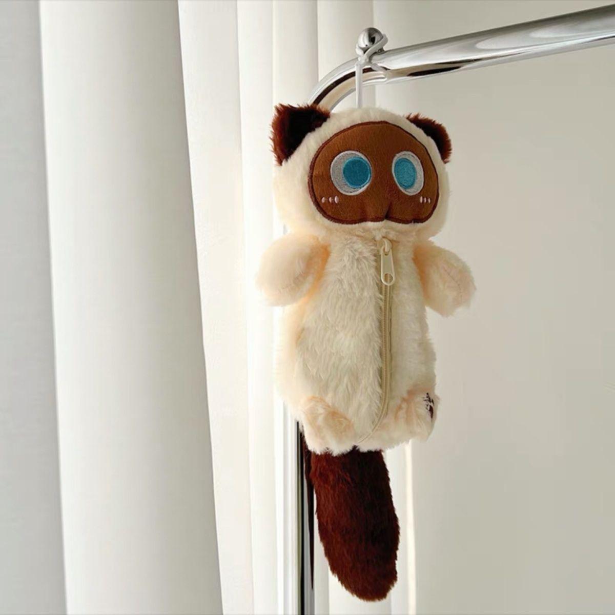 

1 шт. Серый пушистый пенал-котенок белый