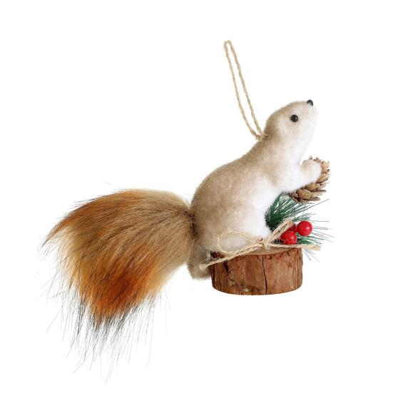 Foam Squirrel Ornament 3D Artificial Squirrel Figurine with Pine Cones Berries Cute