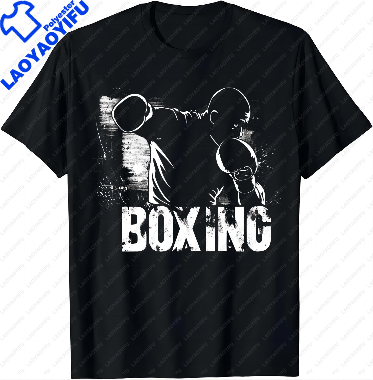 Black Tee with Powerful Boxer Cutout BOXING Edition Tshirt  Graphic T Shirts Men Clothing Tops Camisetas Streetwear S