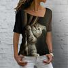 Sexy Scollo Obliquo Gatto Carino Stampa 3D Versatile T-shirt da Donna Vintage Harajuku Manica Corta Estiva Casual Abbigliamento Femminile