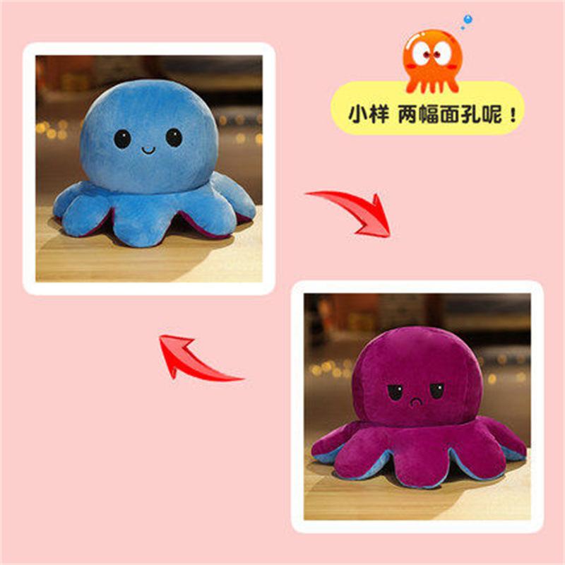 Flip Over Octopus Puppe Stimmung Doppelseitige Flip Mood Gesichtswechsel Kleine Oktopus Puppe Wütendes Plüschtier Kann umgedreht werden