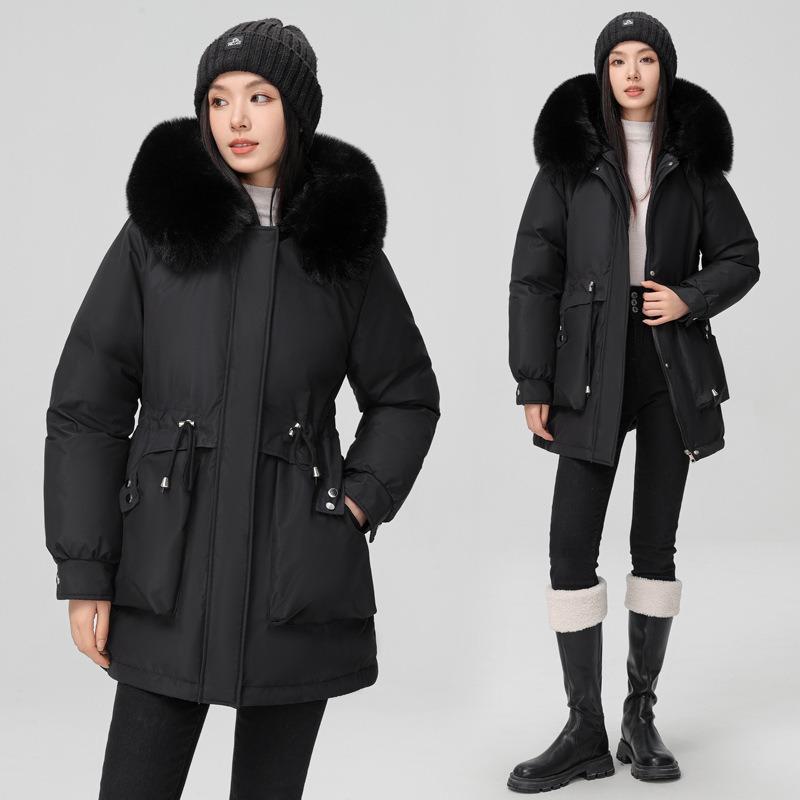 Pie overcome women's winter new waist and thin hooded big fur collar plush thickened short jacket padded jacket