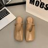 Flat-bottomed Mary Jane Bag Head Half Slippers Women's Outer Wear Spring New Soft-soled Square Head Shoes Sandals