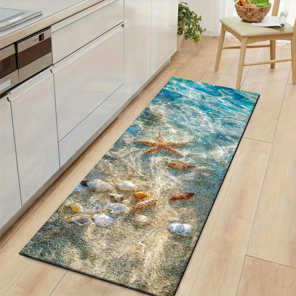 1Pcs Beach Starfish & Shells Ocean Floor Non-Slip Washable Area Rug Runner for Entryway, Living Room, Bedroom & Patio