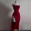 Kvinners Firkantet Hals Ermeløs Midi-kjole Smal Passform Høy Midje Bakbinding Splitt i Låret Ensfarget Sexy Fest Bodycon-kjole