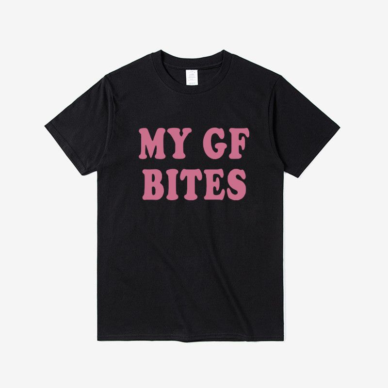 Mein Freundin beißt Lustiges Muster T-Shirt Sommer Mode Lässig Reine Baumwolle Kurzarm Paar Gleicher Stil für Männer und Frauen