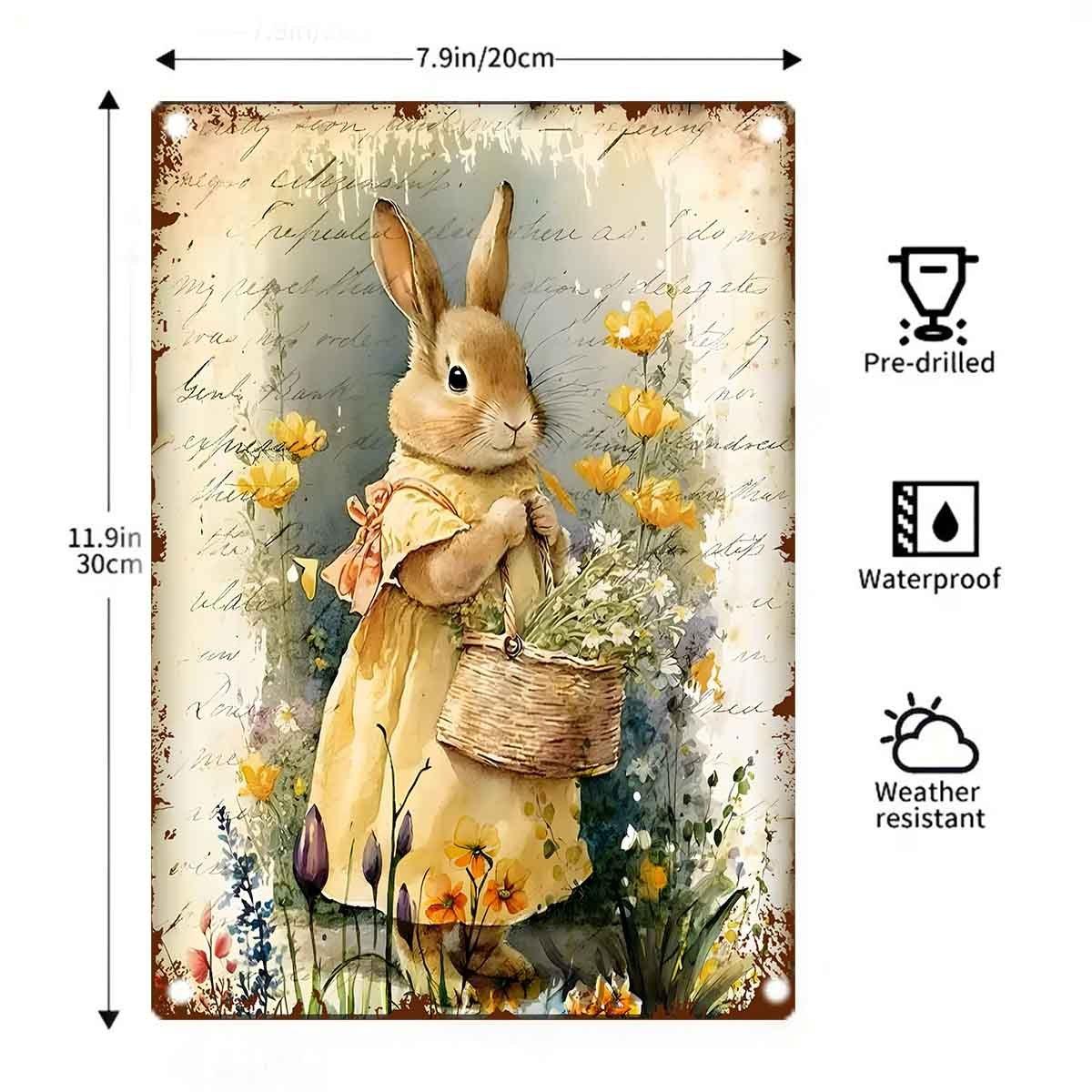 

x Inch Vintage Yellow Dress Bunny Tin Sign Basket Design Spring Home Garden Decor 20x30cm（7.8x11.8inch）